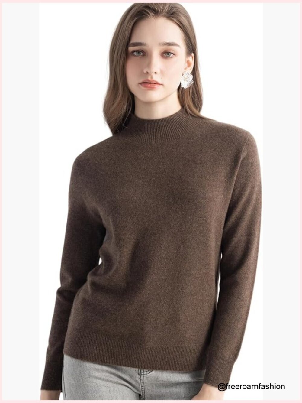 100% Cashmere Mock Neck Long Sleeve Pullover Sweater Seamless Knit